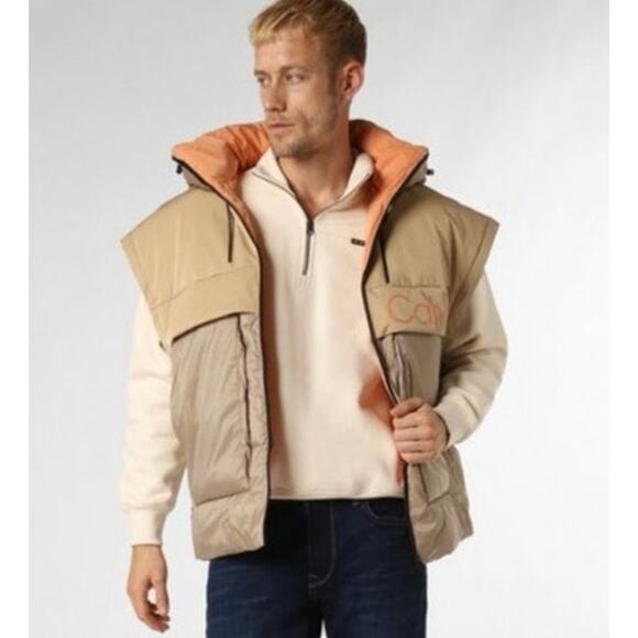 Calvin Klein Jeans modular 2 in 1 Puffer Jacket $325 winter Mens brown New Small - Picture 2 of 12